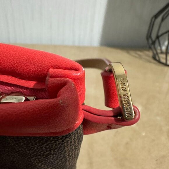 Michael Kors Brown Monogram Canvas Crossbody Bag with Red Leather Trim - Picture 8 of 8